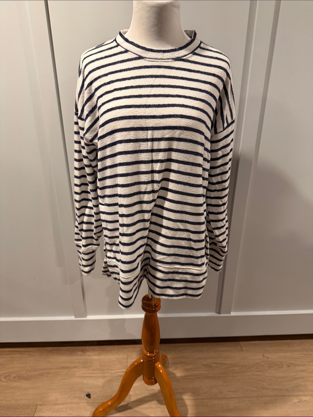 aerie Cream and Navy Striped Crewneck Top